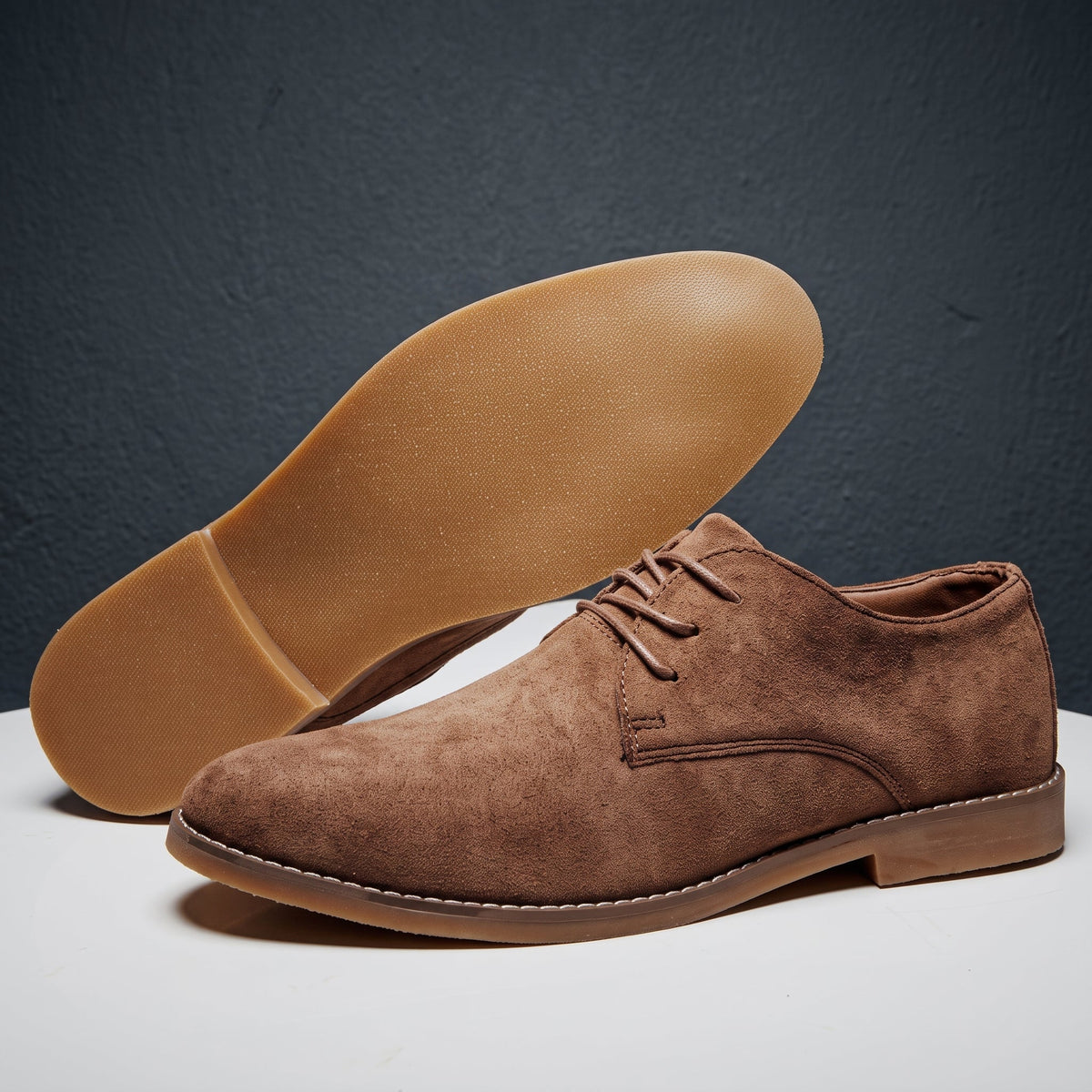 James - Men's Lace-Up Pointed Toe Oxford Shoes with Stitched Detail - Flats - Brown - Parker&Brooks