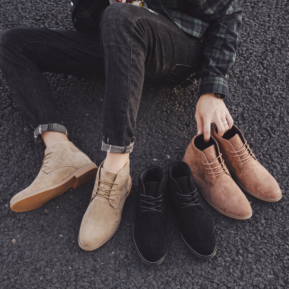 James - Men's Lace-Up Suede-Look Chukka Boots - Boots - Khaki - Parker&Brooks