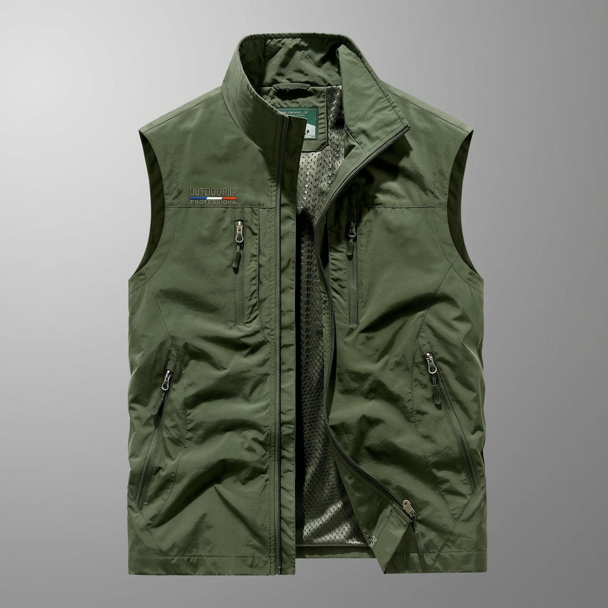 James - Men's Multi-Pocket Zip-Up Gilet with Stand Collar - Vests - Green - Parker&Brooks