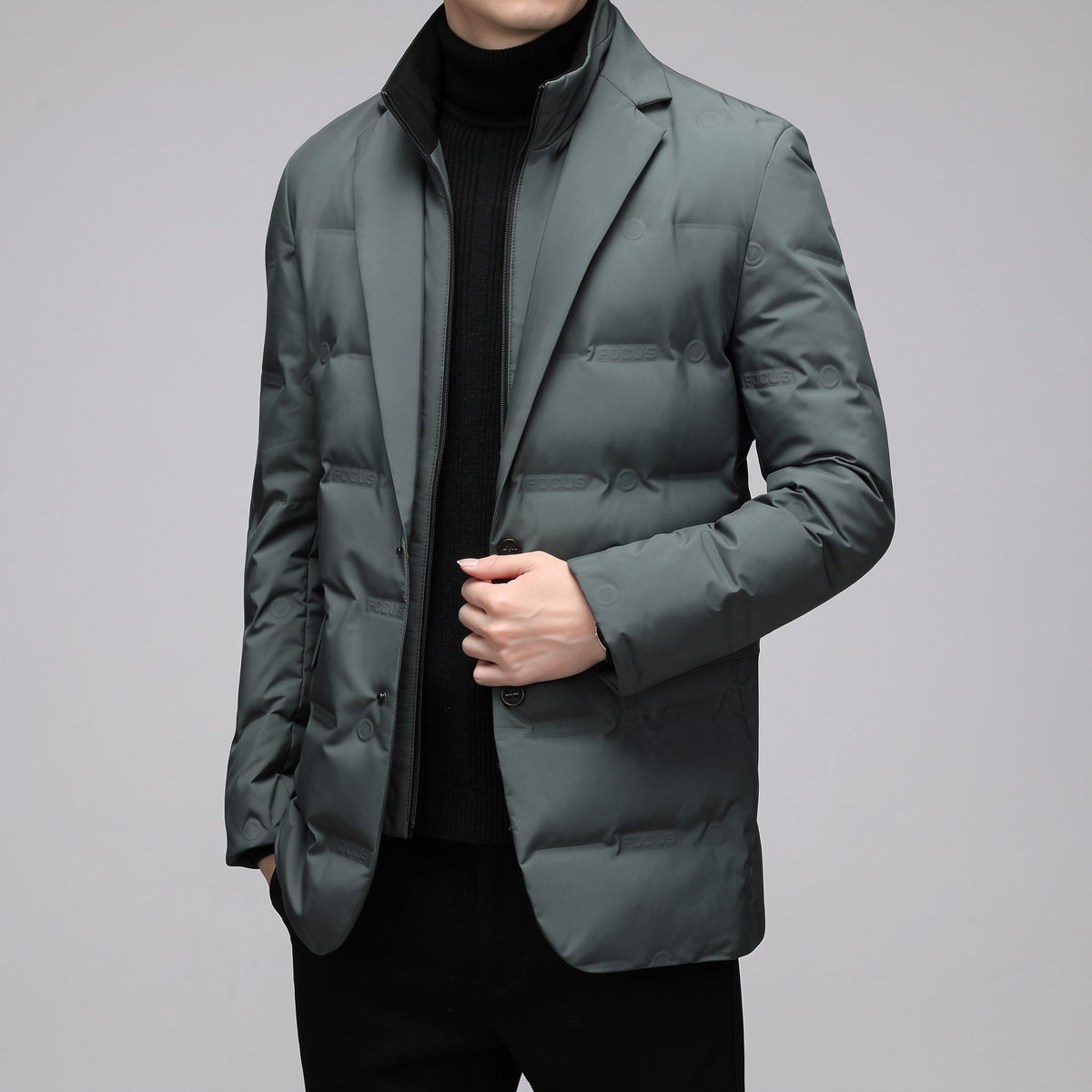 James - Men's Notch Lapel Quilted Puffer Jacket - Coats & Jackets - Green - Sarvento