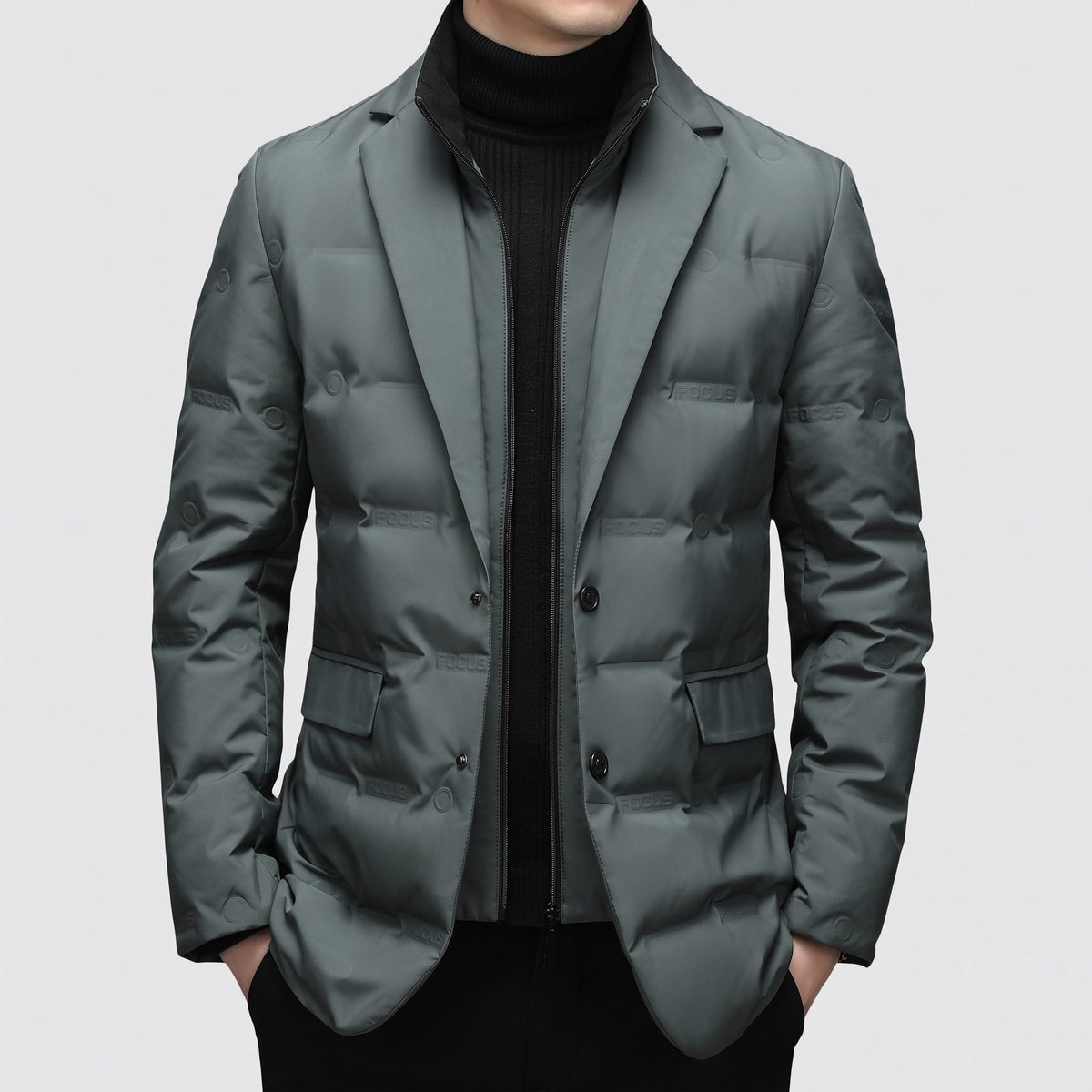 James - Men's Notch Lapel Quilted Puffer Jacket - Coats & Jackets - Green - Sarvento