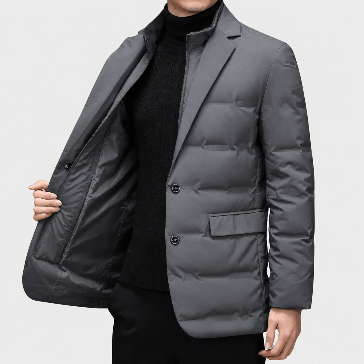 James - Men's Notch Lapel Quilted Puffer Jacket - Coats & Jackets - Gray - Sarvento