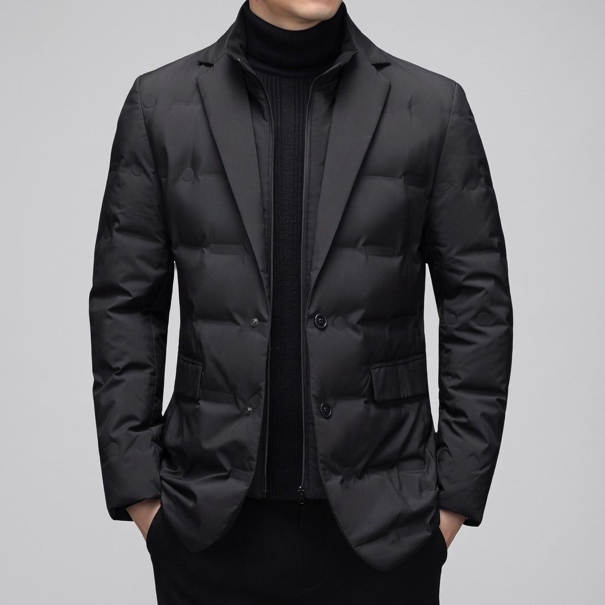James - Men's Notch Lapel Quilted Puffer Jacket - Coats & Jackets - Black - Sarvento