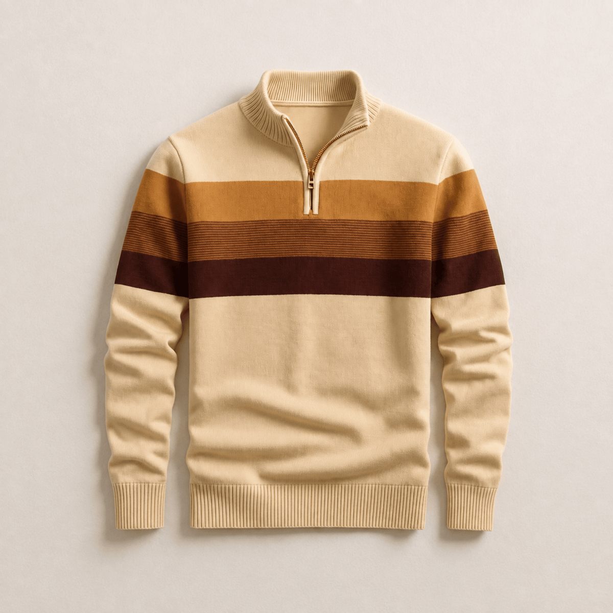 James - Men's Quarter-Zip Colorblock Sweater - Sweaters - Cream - Parker&Brooks