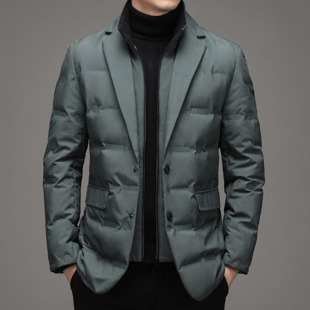 James - Men's Quilted Puffer Jacket with Notch Lapel - Puffer Jacket - Green - Parker&Brooks