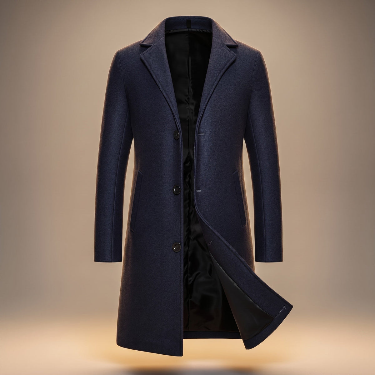 James - Men's Tailored Notch Lapel Longline Overcoat - Overcoats - Navy Blue - Parker&Brooks