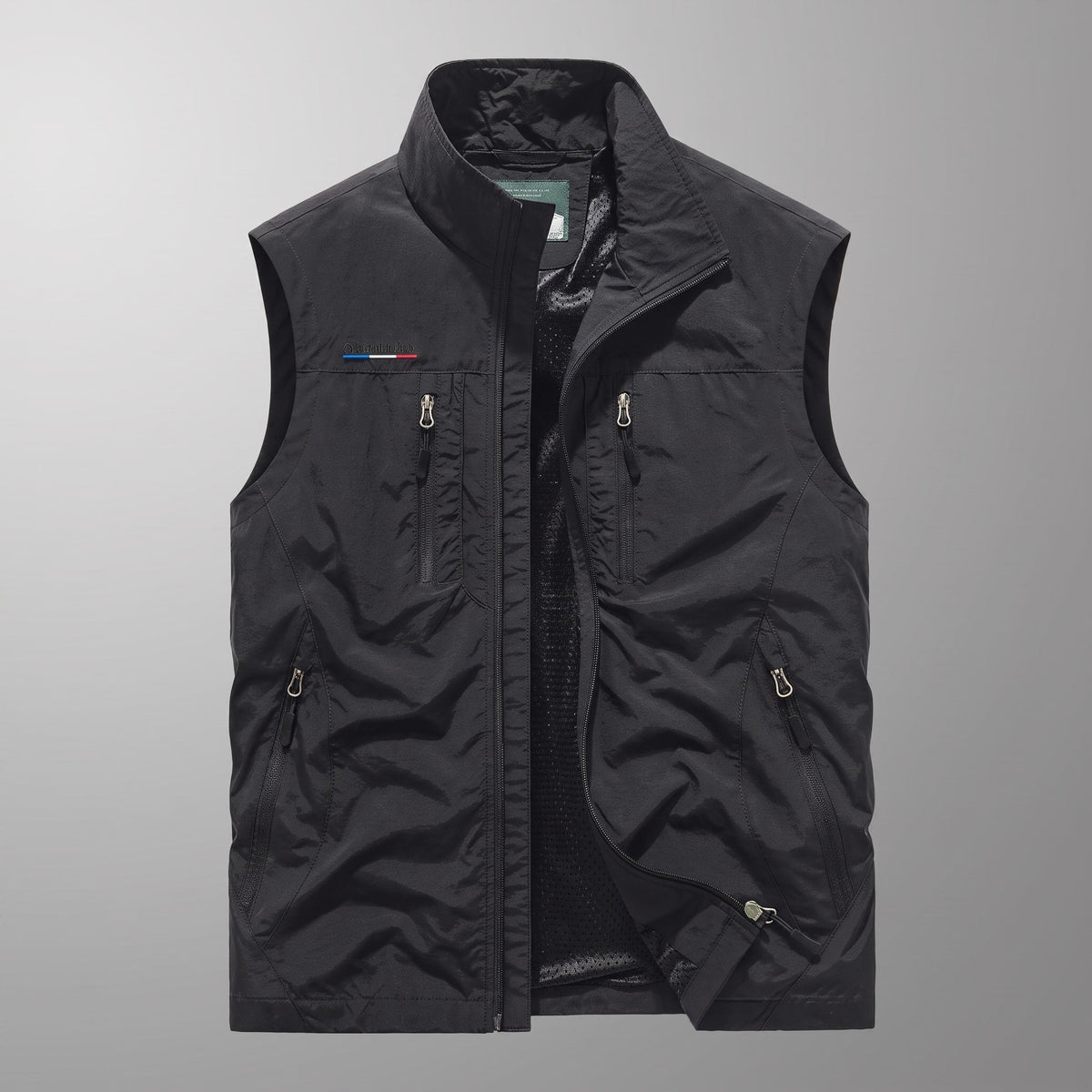 James - Men's Zip-Up Vest with Stand Collar and Multiple Pockets - Vests - Black - Parker&Brooks