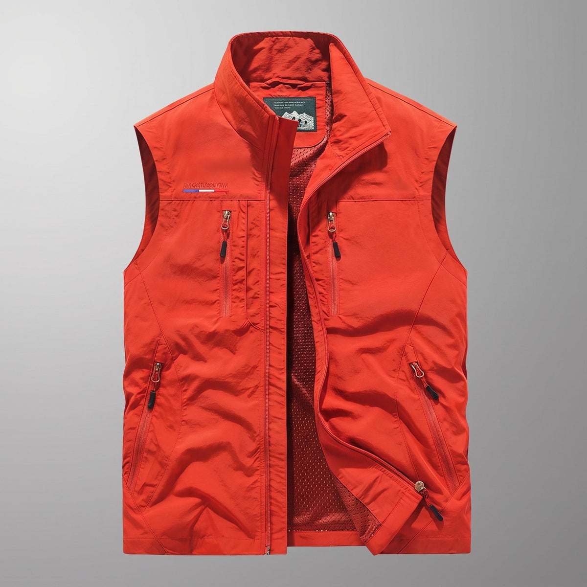 James - Men's Zip-Up Vest with Stand Collar and Multiple Pockets - Vests - Orange - Parker&Brooks