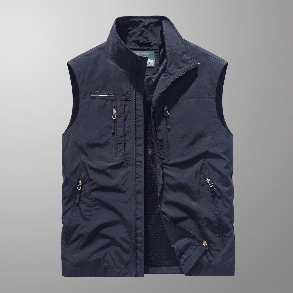 James - Men's Zip-Up Vest with Stand Collar and Multiple Pockets - Vests - Navy Blue - Parker&Brooks