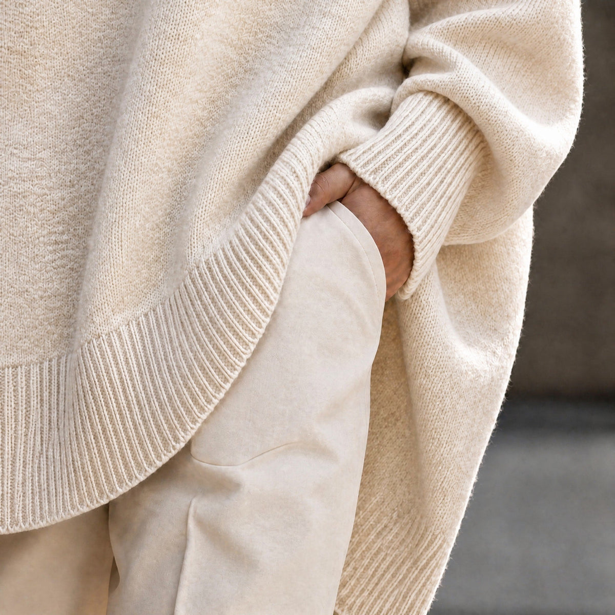 Jennifer - Women's Oversized Asymmetrical Hem Crewneck Sweater - Sweaters - Beige - Parker&Brooks