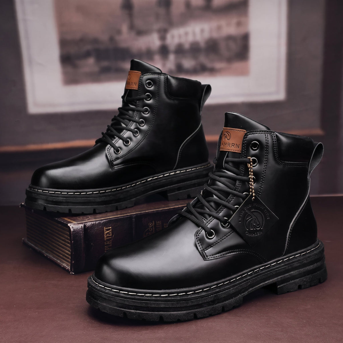 Jonas - Men's Chunky High-Top Lace-Up Combat Boots - Boots - Black - Parker&Brooks