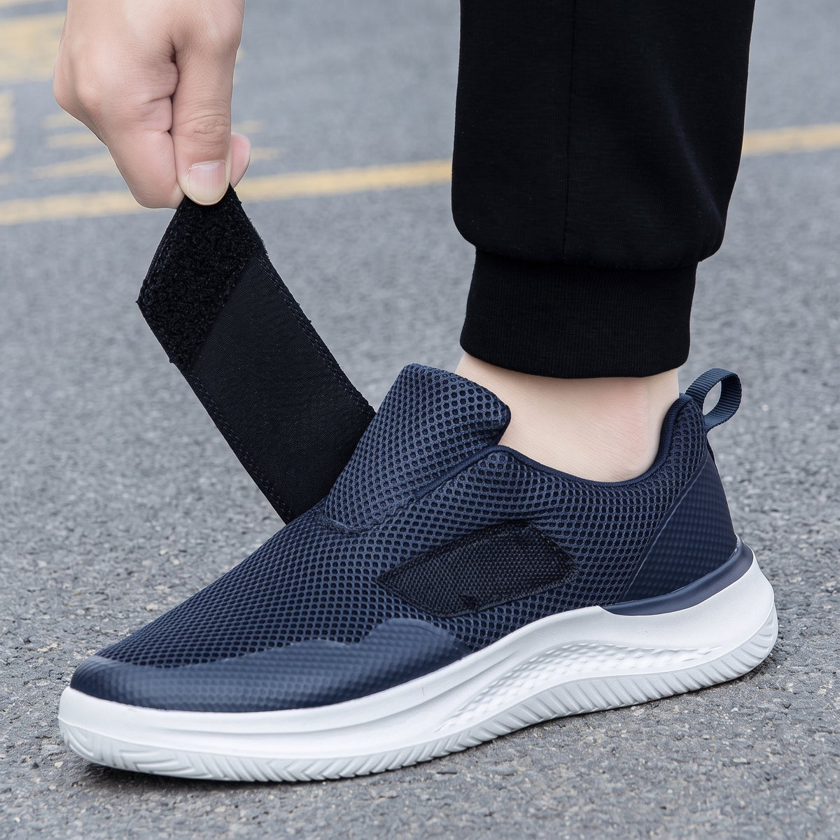 Jonas - Men's Orthopedic Wide Fit Sneakers with Adjustable Velcro Strap - Sneakers - Blue - Parker&Brooks