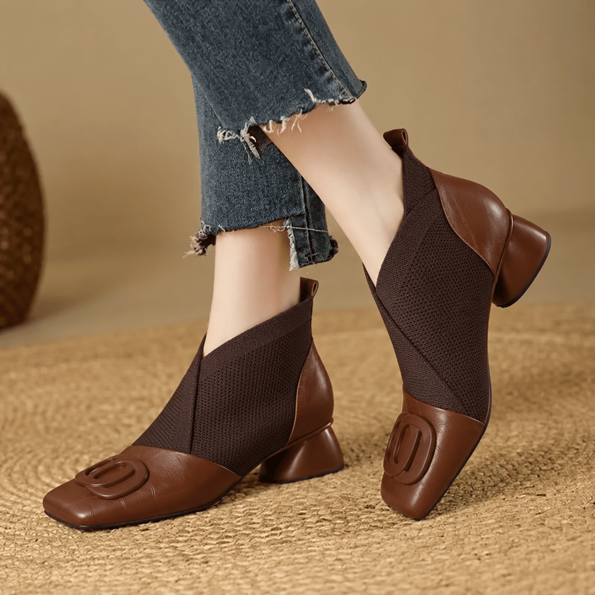 Katharina - Women's Orthopedic Ankle Boots with Elastic Gusset and Buckle Strap - Boots - Brown - Sarvento