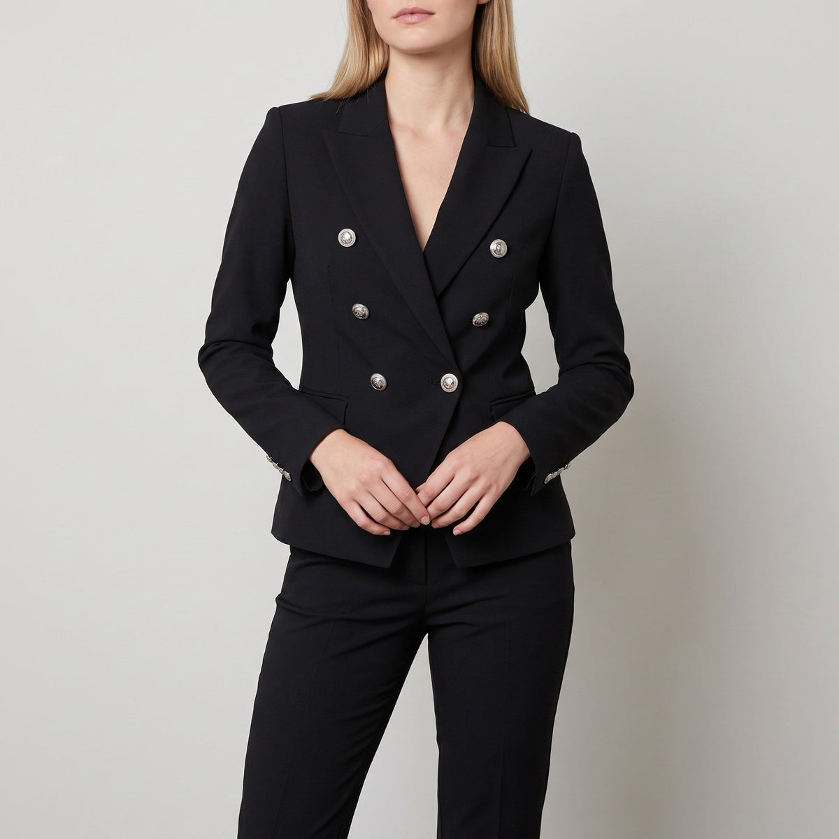 Klara - Women's Double-Breasted Blazer Trouser Set - Outfit Sets - Black - Parker&Brooks