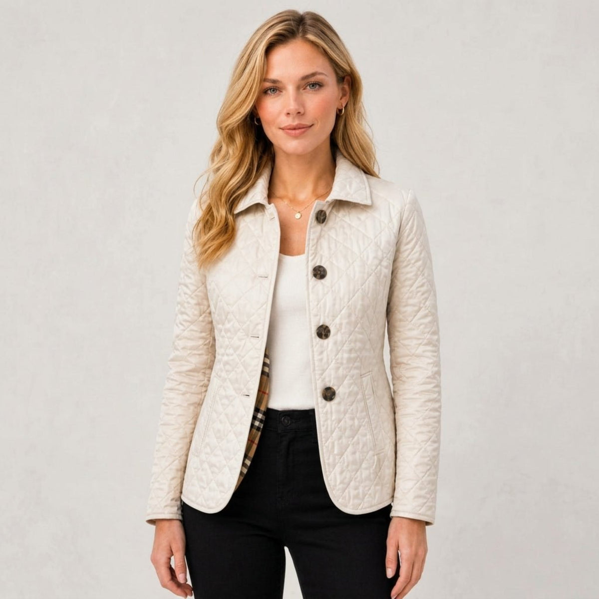 Klara - Women's Quilted Collared Transitional Jacket - Coats & Jackets - White - Parker&Brooks