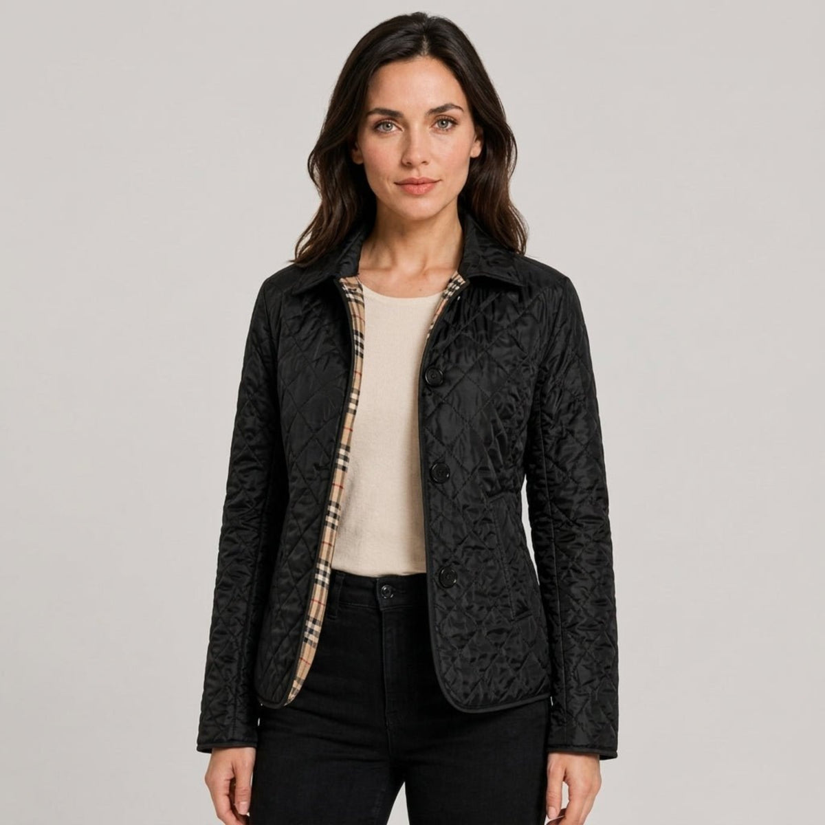Klara - Women's Quilted Collared Transitional Jacket - Coats & Jackets - Black - Parker&Brooks
