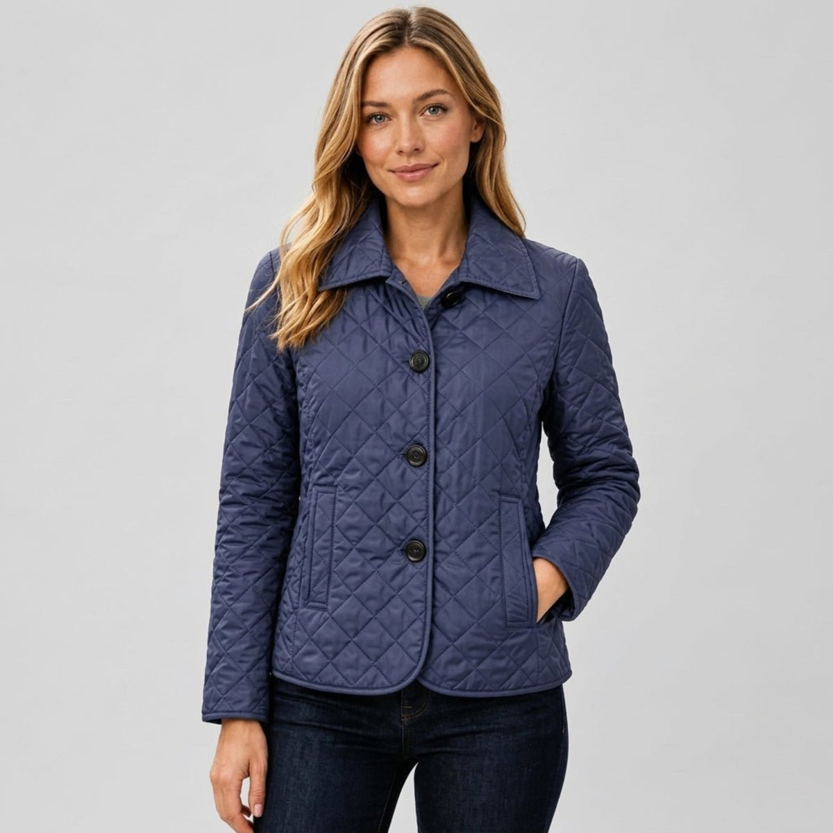 Klara - Women's Quilted Collared Transitional Jacket - Coats & Jackets - Blue - Parker&Brooks