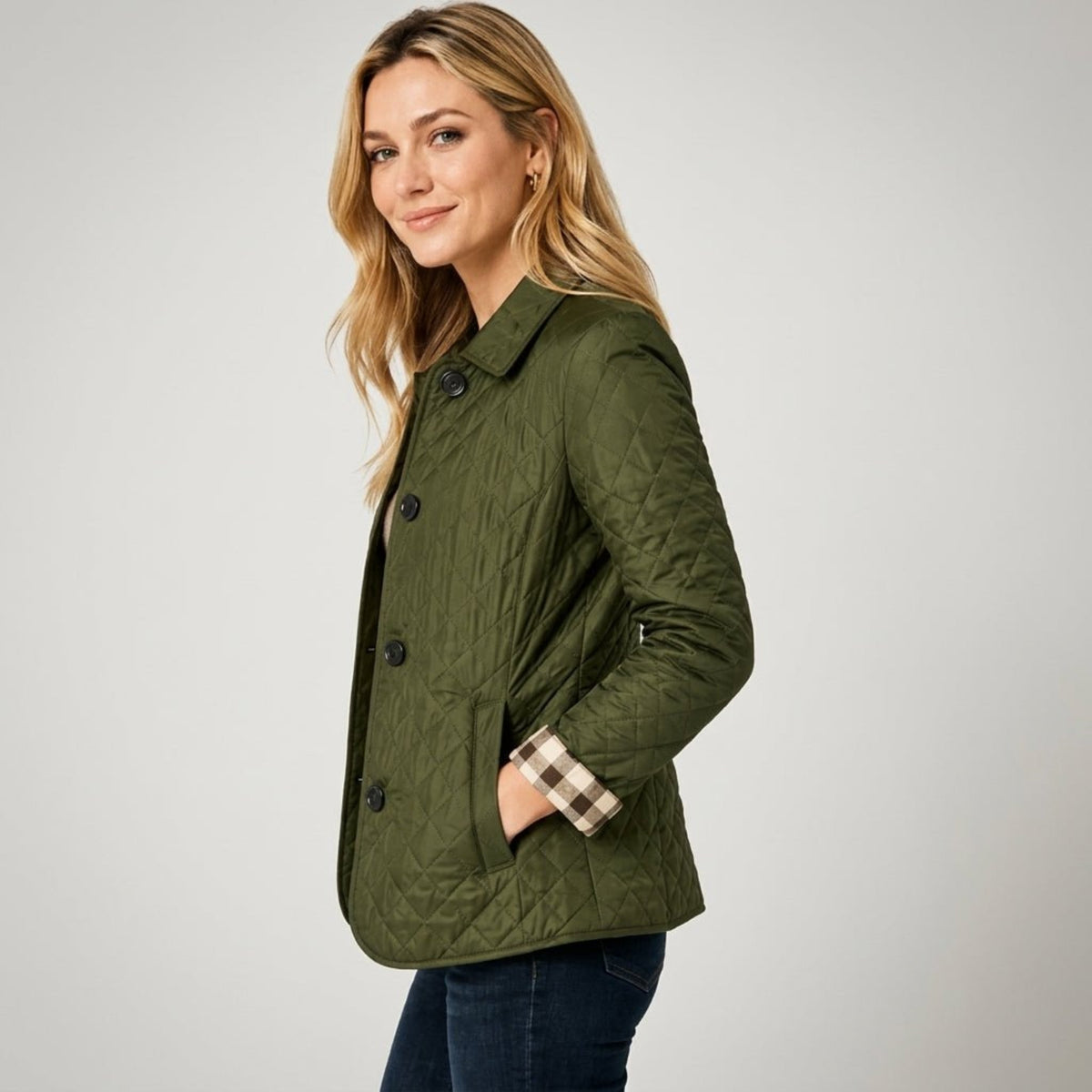 Klara - Women's Quilted Collared Transitional Jacket - Coats & Jackets - Green - Parker&Brooks
