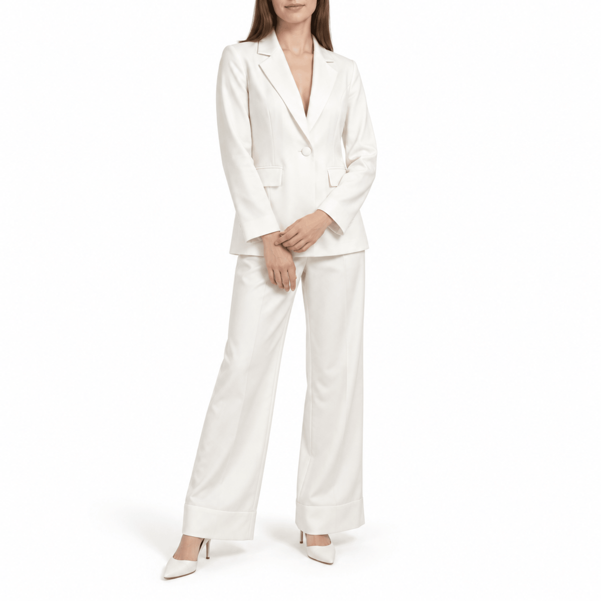 Klara - Women's Tailored Blazer Trouser Set with Peak Lapel - Outfit Sets - White - Parker&Brooks
