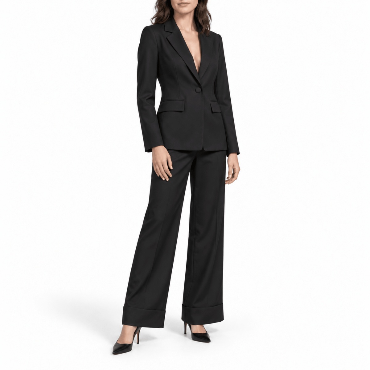 Klara - Women's Tailored Blazer Trouser Set with Peak Lapel - Outfit Sets - Black - Parker&Brooks
