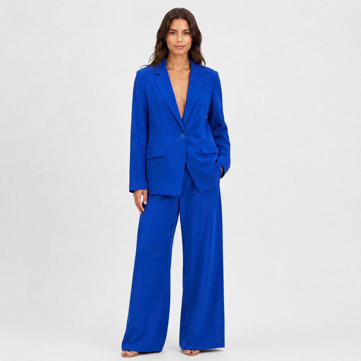 Klara - Women's Tailored Wide-Leg Trouser Blazer Set - Outfit Sets - Blue - Parker&Brooks