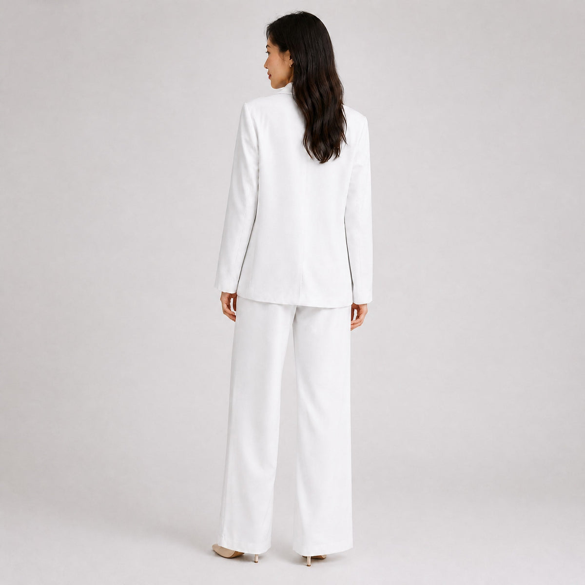 Klara - Women's Tailored Wide-Leg Trouser Blazer Set - Outfit Sets - White - Parker&Brooks