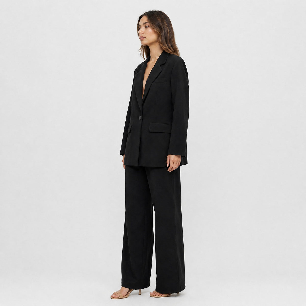 Klara - Women's Tailored Wide-Leg Trouser Blazer Set - Outfit Sets - Black - Parker&Brooks