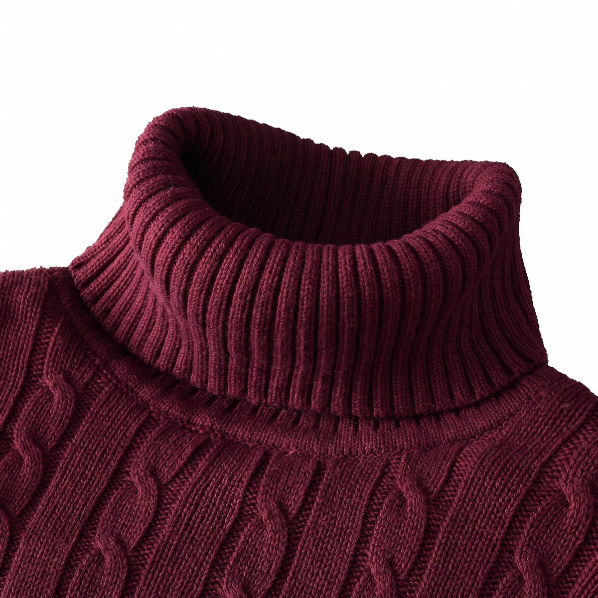 Klaus - Men's Cable Turtleneck Sweater with Ribbed Cuffs - Sweaters - Burgundy - Parker&Brooks