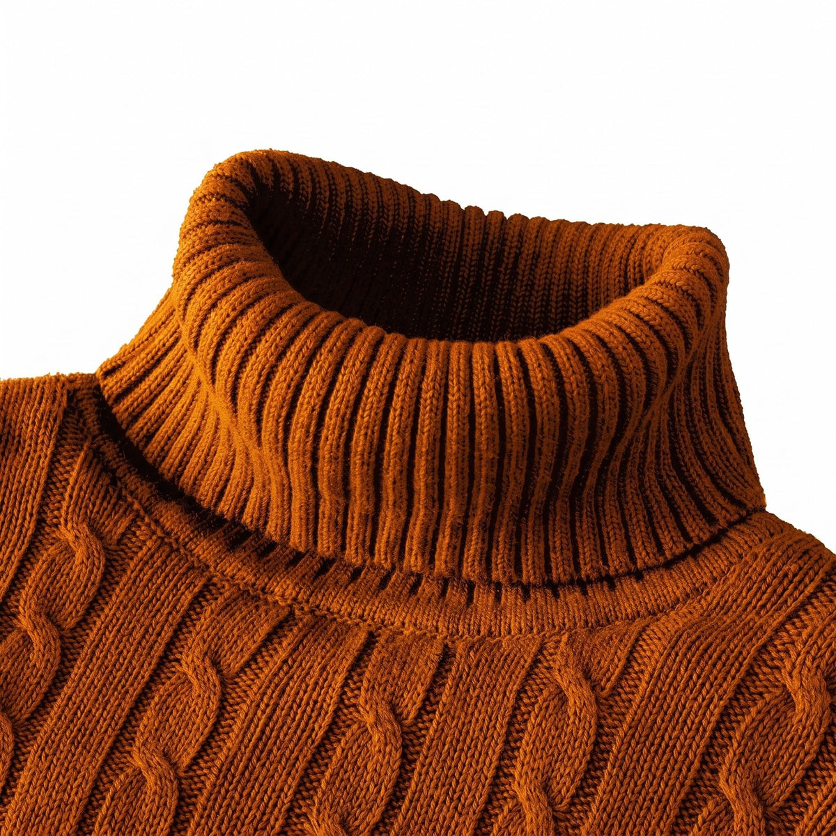 Klaus - Men's Cable Turtleneck Sweater with Ribbed Cuffs - Sweaters - Brown - Parker&Brooks