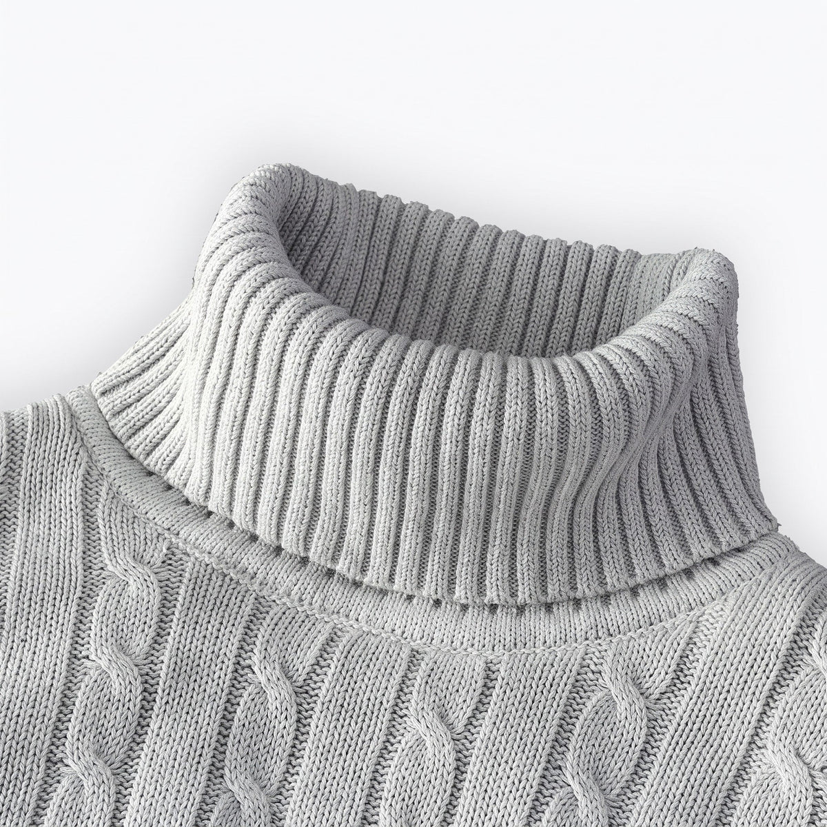 Klaus - Men's Cable Turtleneck Sweater with Ribbed Cuffs - Sweaters - Light Gray - Parker&Brooks
