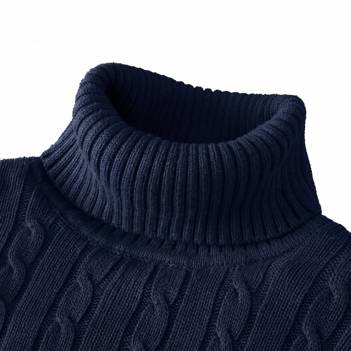 Klaus - Men's Cable Turtleneck Sweater with Ribbed Cuffs - Sweaters - Navy - Parker&Brooks