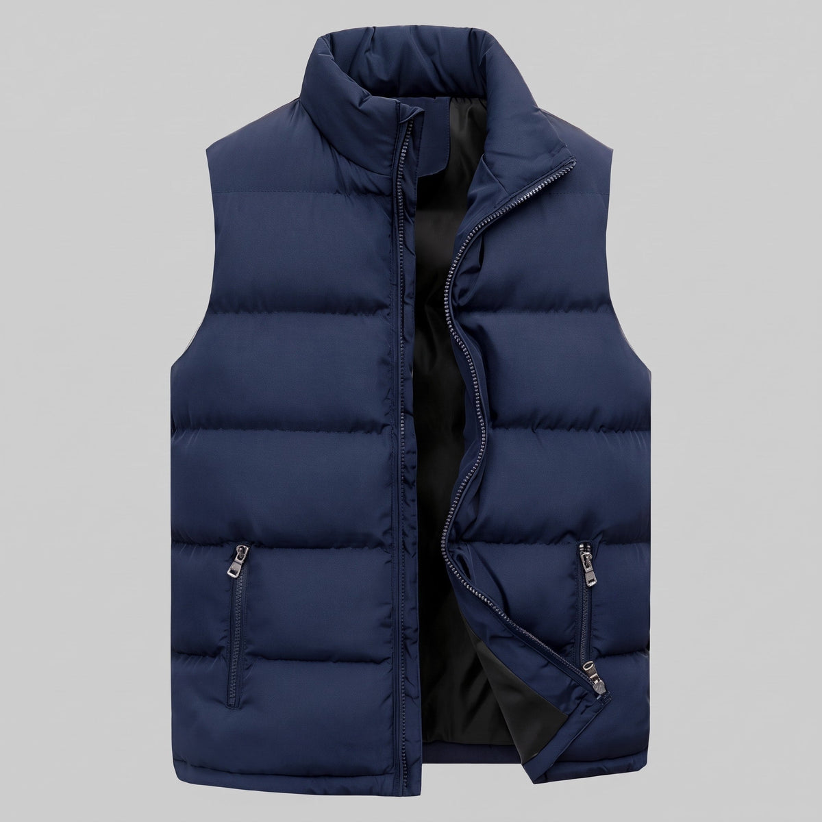 Lars - Men's Quilted Puffer Gilet with Zip Pockets and Stand Collar - Vests - Blue - Parker&Brooks
