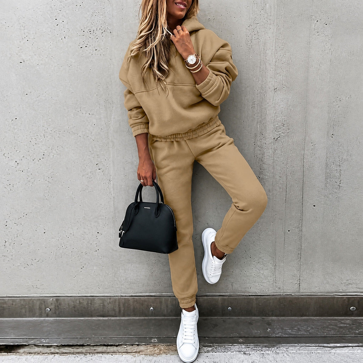 Livia - Women's Oversized Hooded Sweatshirt and Jogger Set - Outfit Sets - Brown - Parker&Brooks