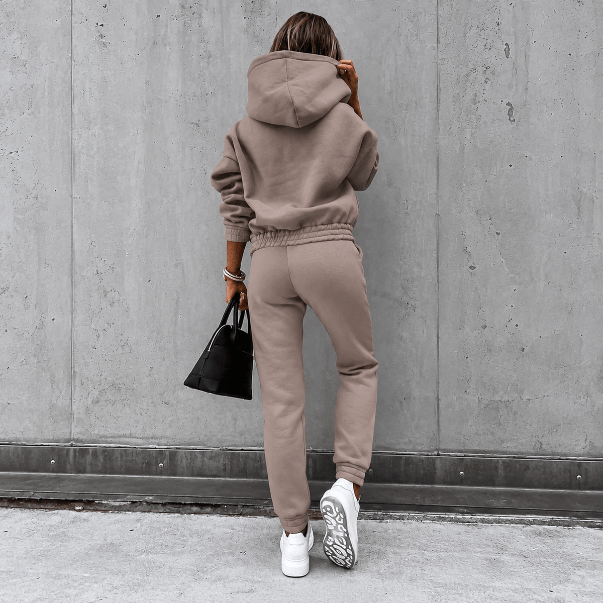 Livia - Women's Oversized Hooded Sweatshirt and Jogger Set - Outfit Sets - Beige - Parker&Brooks