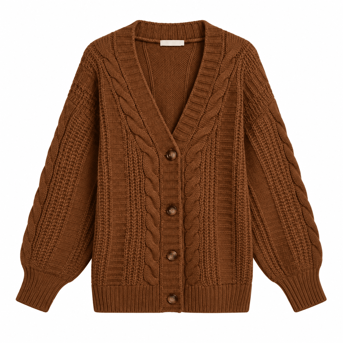 Maggie - Women's Oversized Cable Knit Cardigan with Deep V-Neck - Cardigans - Brown - Sarvento