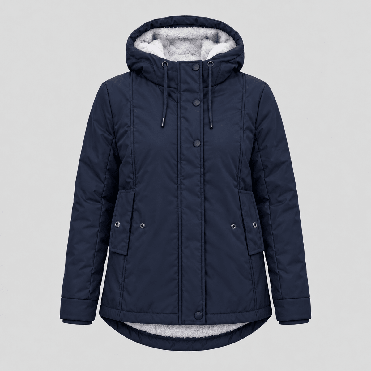 Maggie - Women's Quilted Hooded Sherpa-Lined Parka Jacket - Parkas - Navy Blue - Sarvento