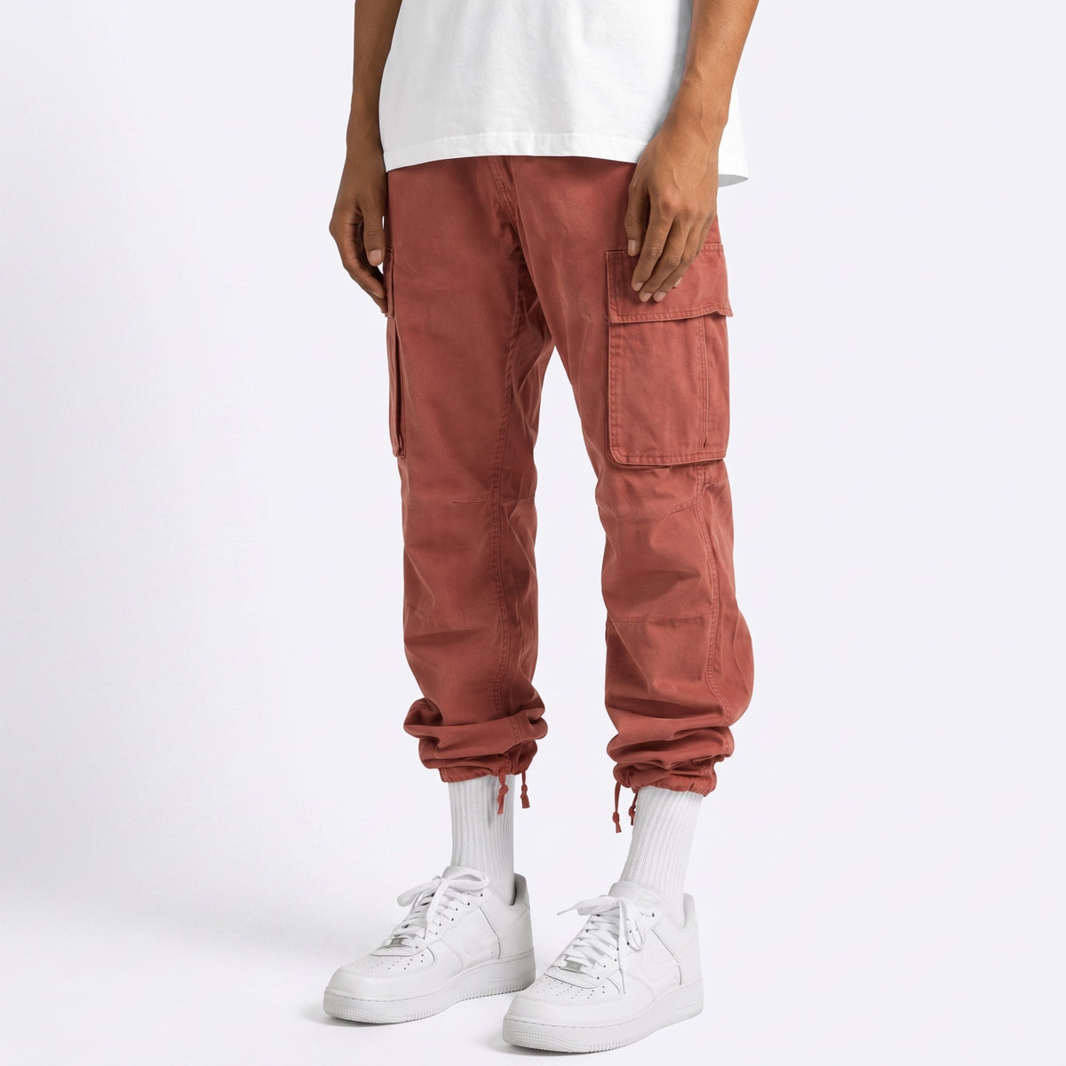 Marcus - Men's Cargo Trousers with Cuffed Hem - Cargo Pants - Red - Parker&Brooks
