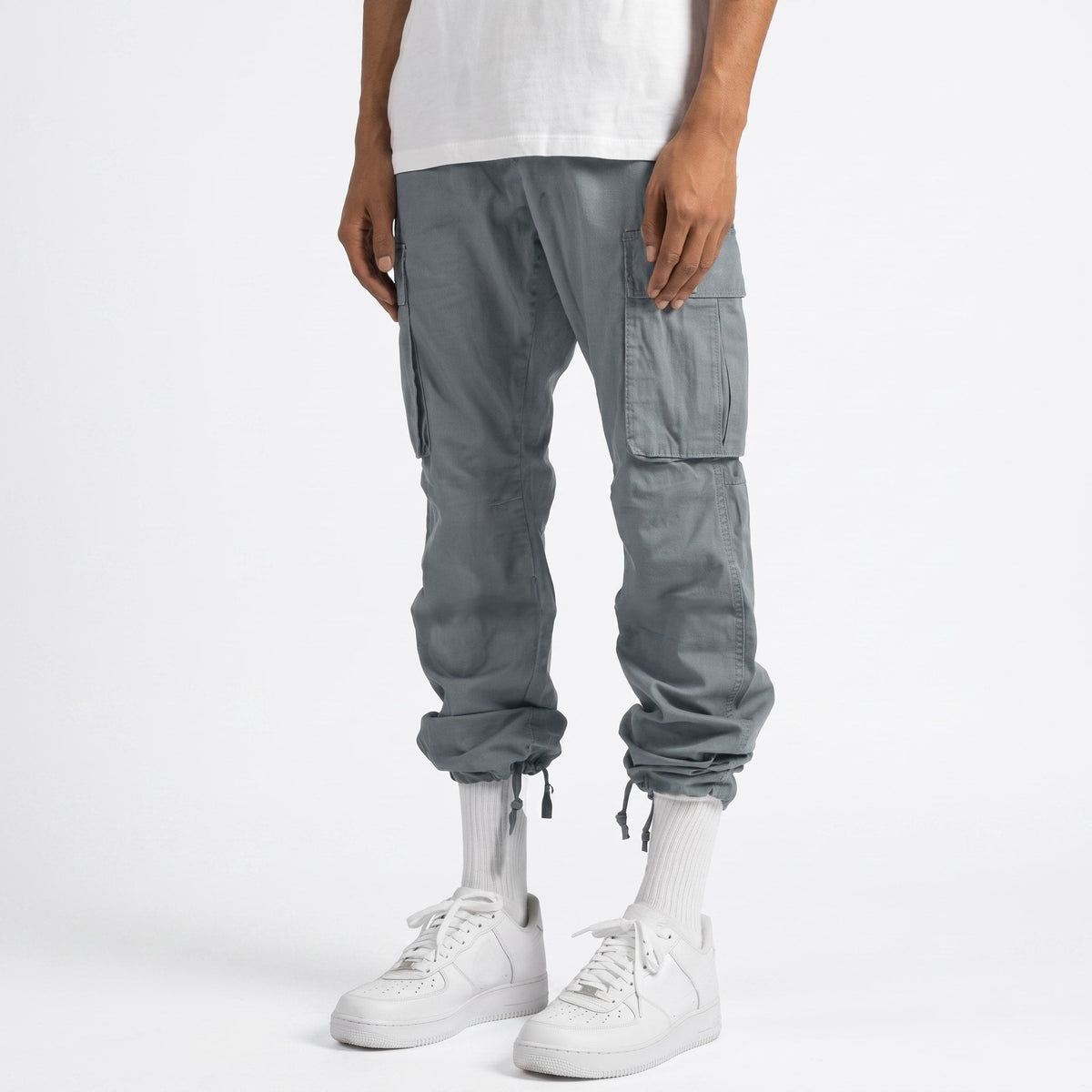 Marcus - Men's Cargo Trousers with Cuffed Hem - Cargo Pants - Gray - Parker&Brooks