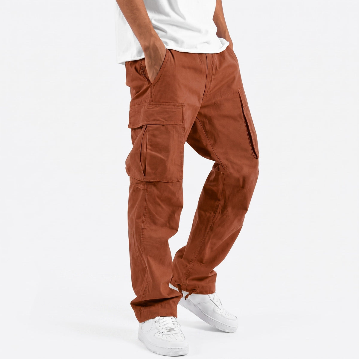 Marcus - Men's Cargo Trousers with Cuffed Hem - Cargo Pants - Orange - Parker&Brooks