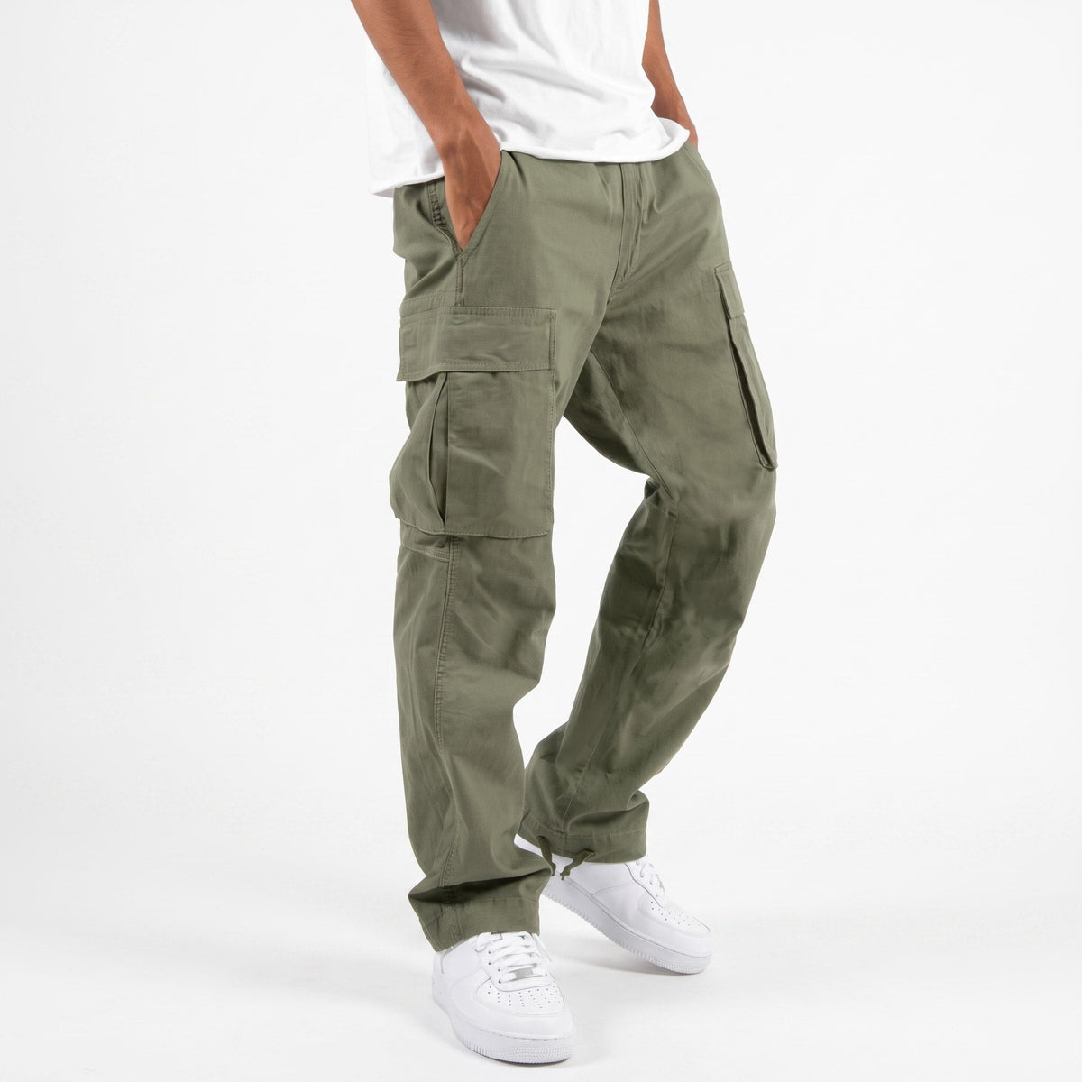 Marcus - Men's Cargo Trousers with Cuffed Hem - Cargo Pants - Green - Parker&Brooks