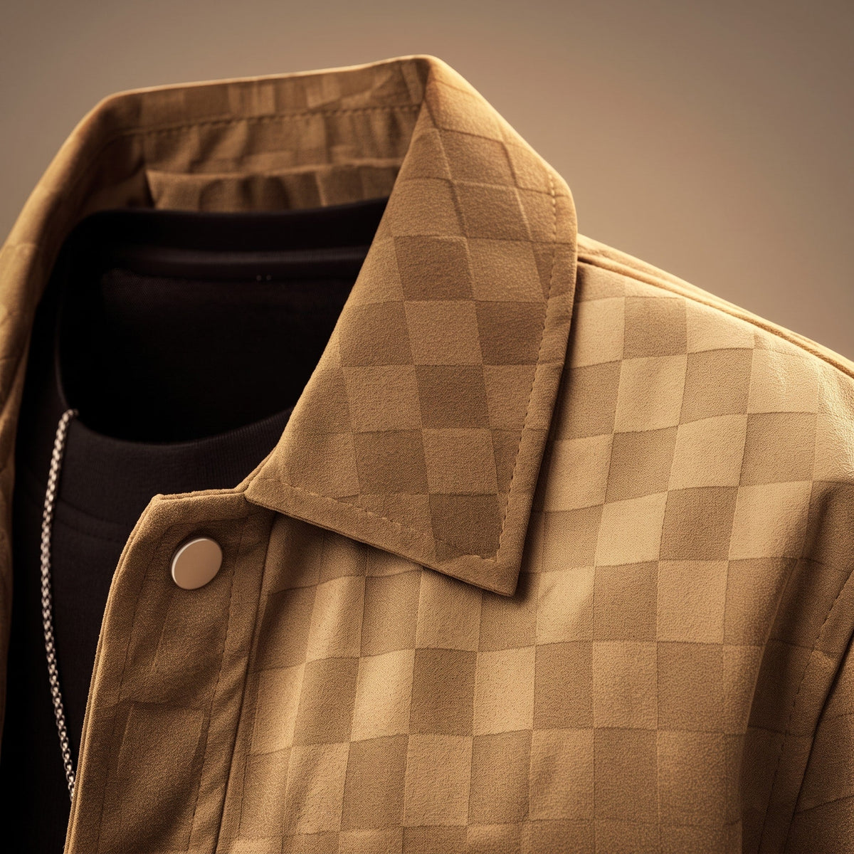 Marcus - Men's Checkered Snap Button Trucker Jacket with Chest Pockets - Trucker Jackets - Brown - Parker&Brooks
