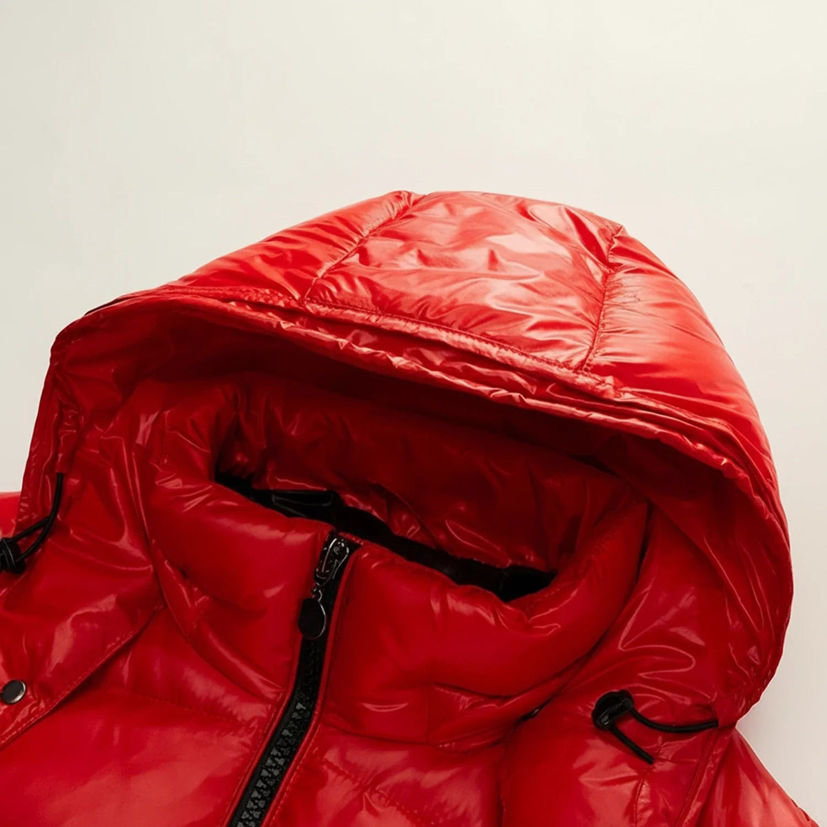 Marcus - Men's Glossy Hooded Puffer Jacket with Zip Pockets - Puffer Jackets - Red - Sarvento