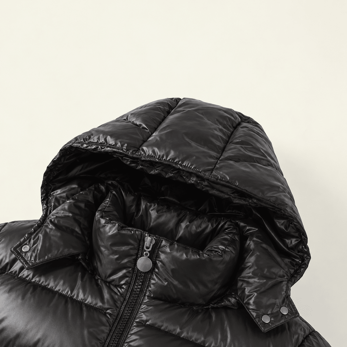Marcus - Men's Glossy Hooded Puffer Jacket with Zip Pockets - Puffer Jackets - Black - Sarvento
