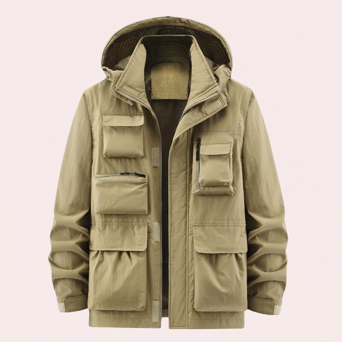 Marcus - Men's Hooded Multi-Pocket Utility Jacket - Coats & Jackets - Khaki - Parker&Brooks