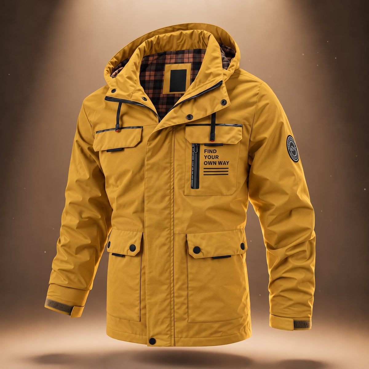 Marcus - Men's Hooded Parka Jacket with Cargo Pockets - Parkas - Yellow - Parker&Brooks