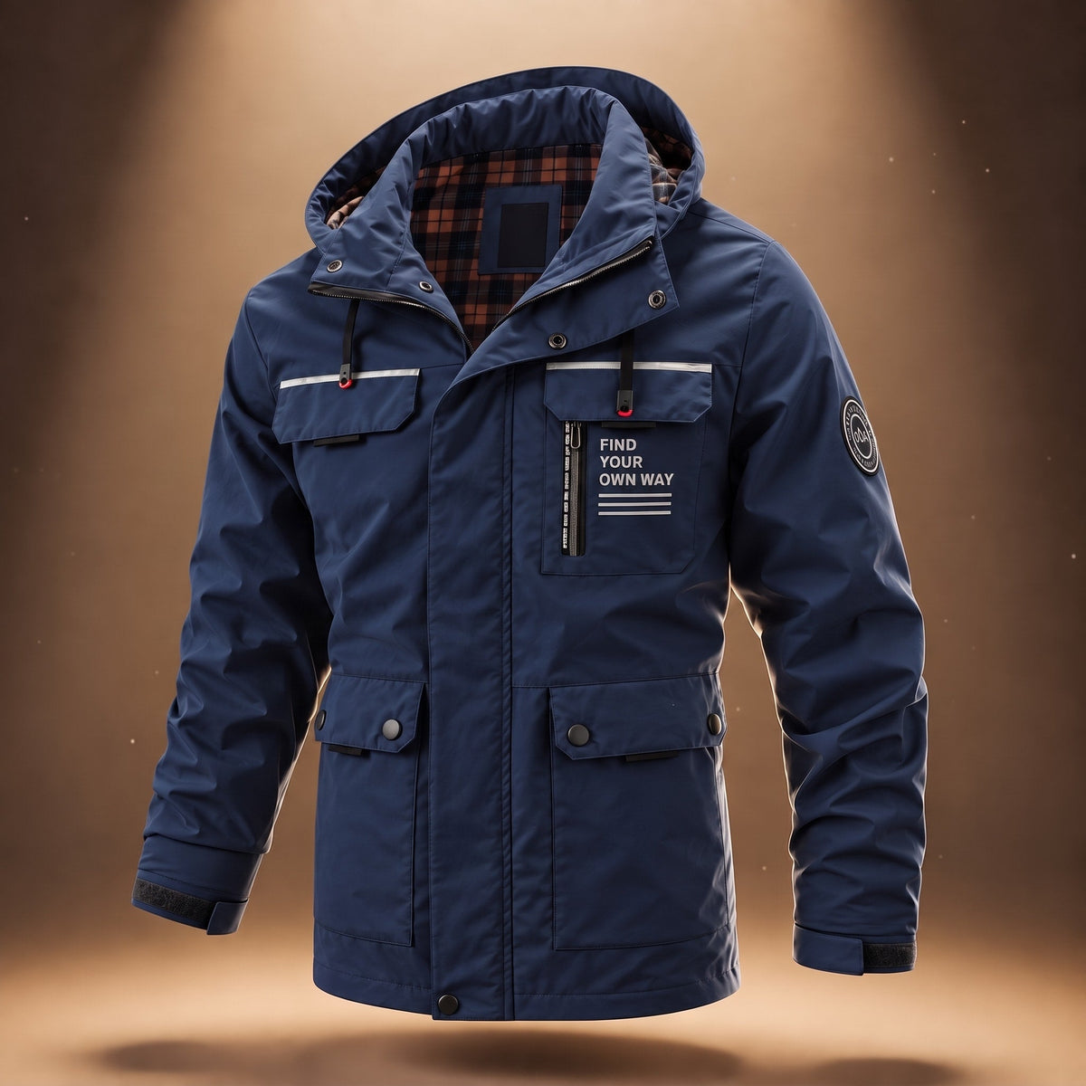 Marcus - Men's Hooded Parka Jacket with Cargo Pockets - Parkas - Navy Blue - Parker&Brooks