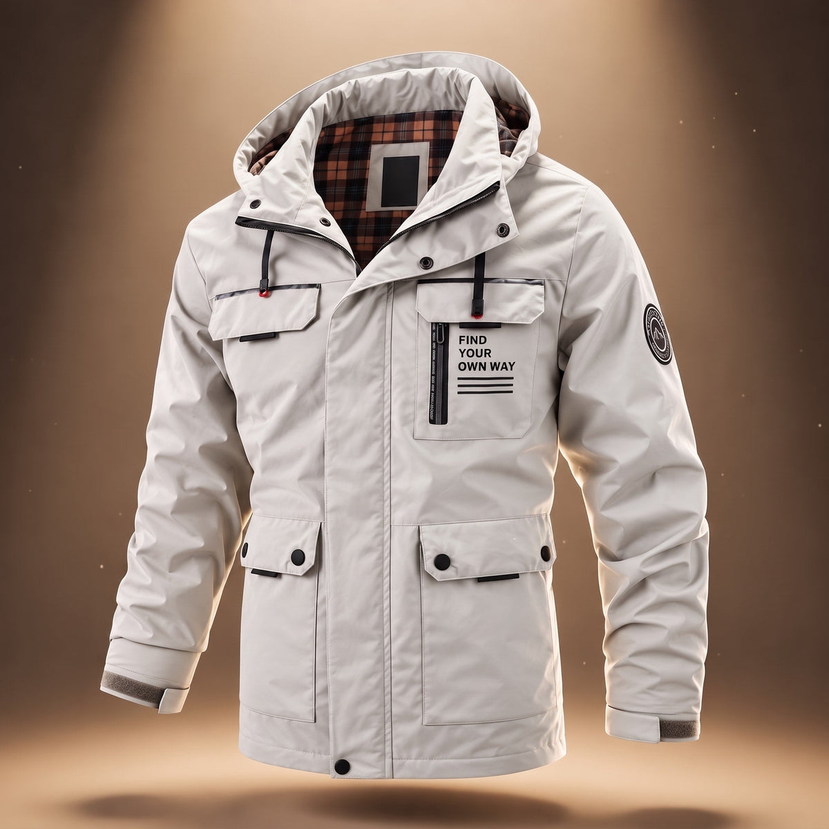 Marcus - Men's Hooded Parka Jacket with Cargo Pockets - Parkas - White - Parker&Brooks