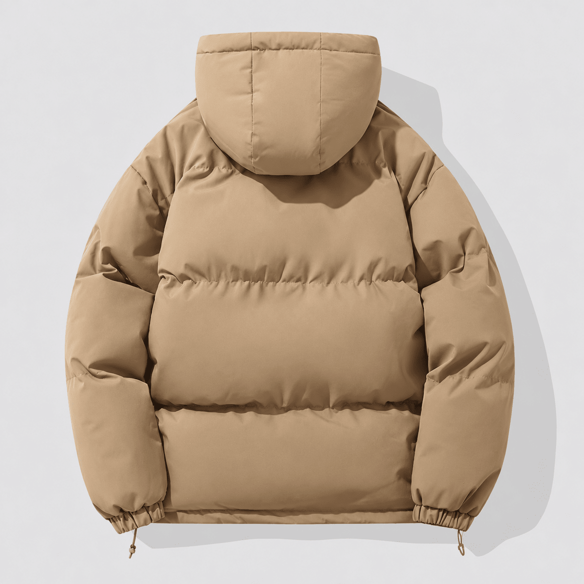 Marcus - Men's Hooded Puffer Jacket with Drawstring Hem and Zip Closure - Puffer Jackets - Khaki - Sarvento