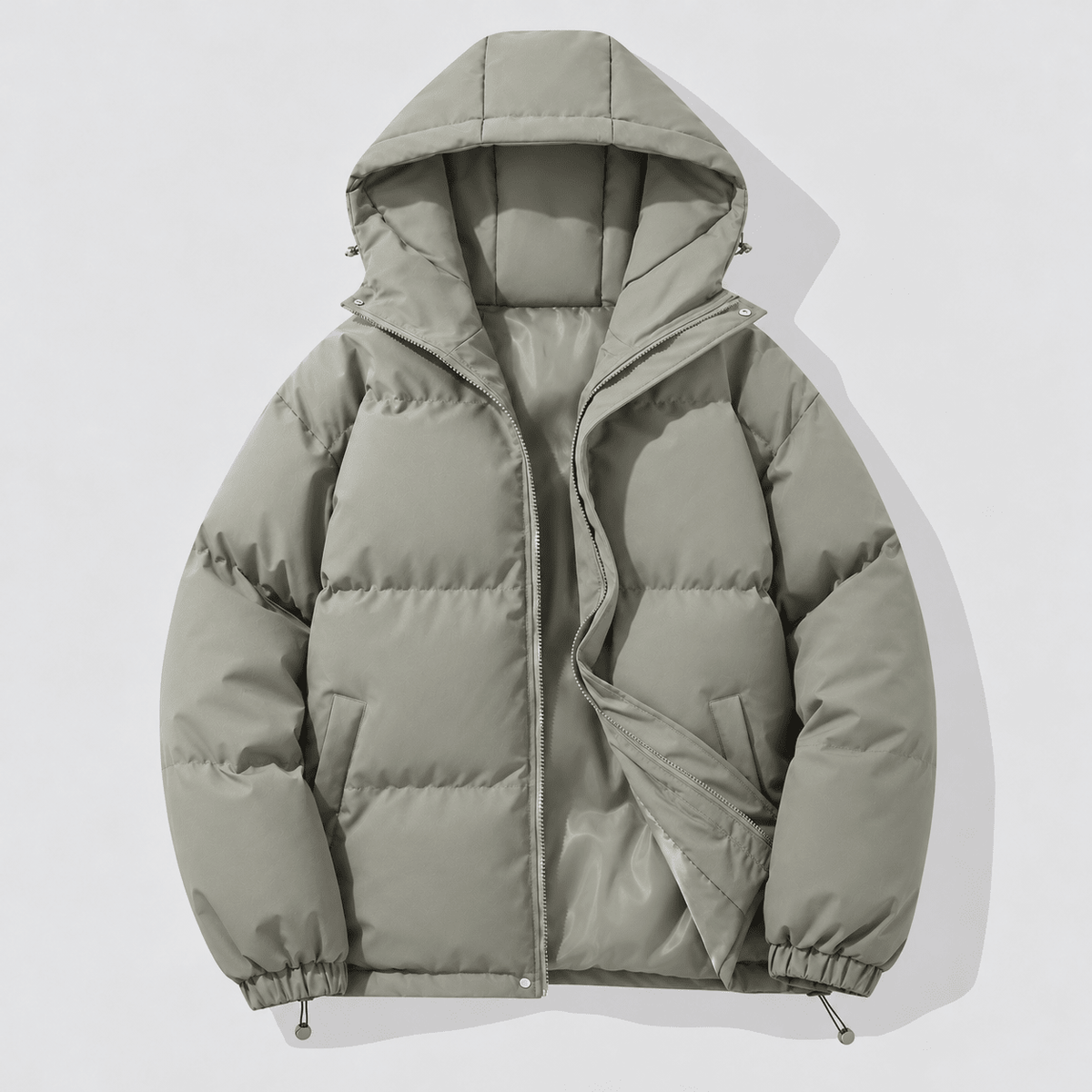 Marcus - Men's Hooded Puffer Jacket with Drawstring Hem and Zip Closure - Puffer Jackets - Sage Green - Sarvento