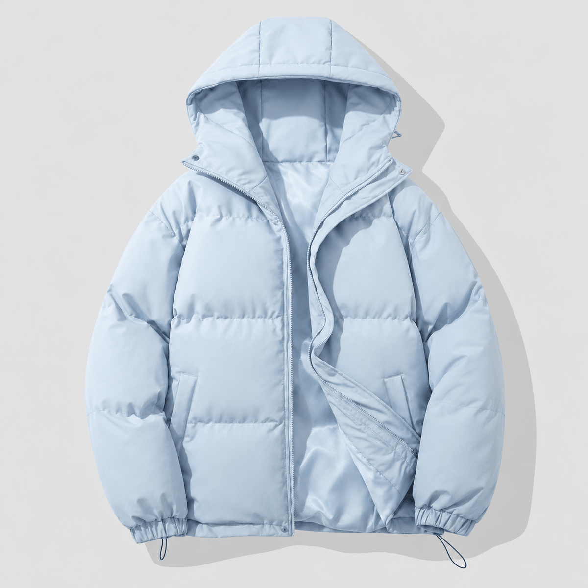 Marcus - Men's Hooded Puffer Jacket with Drawstring Hem and Zip Closure - Puffer Jackets - Light Blue - Sarvento
